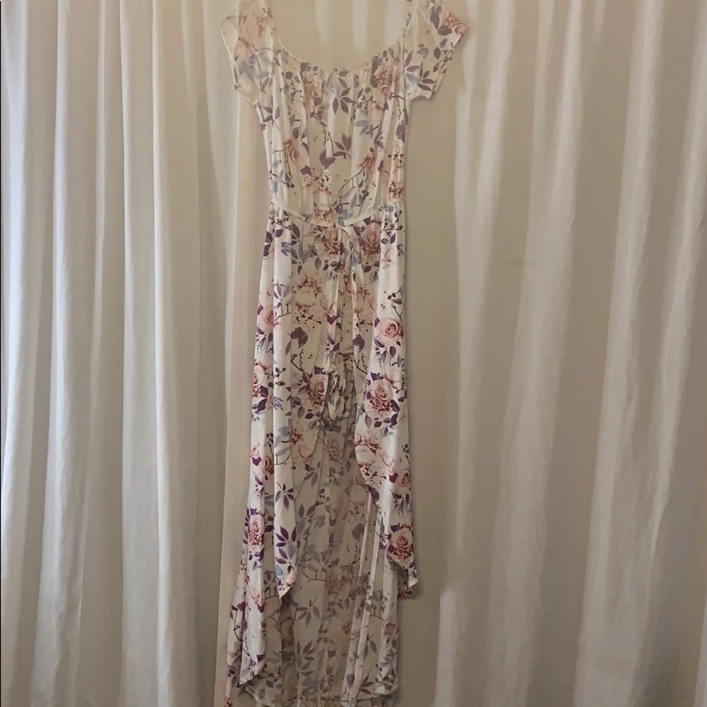 Floral off the shoulder high low romper